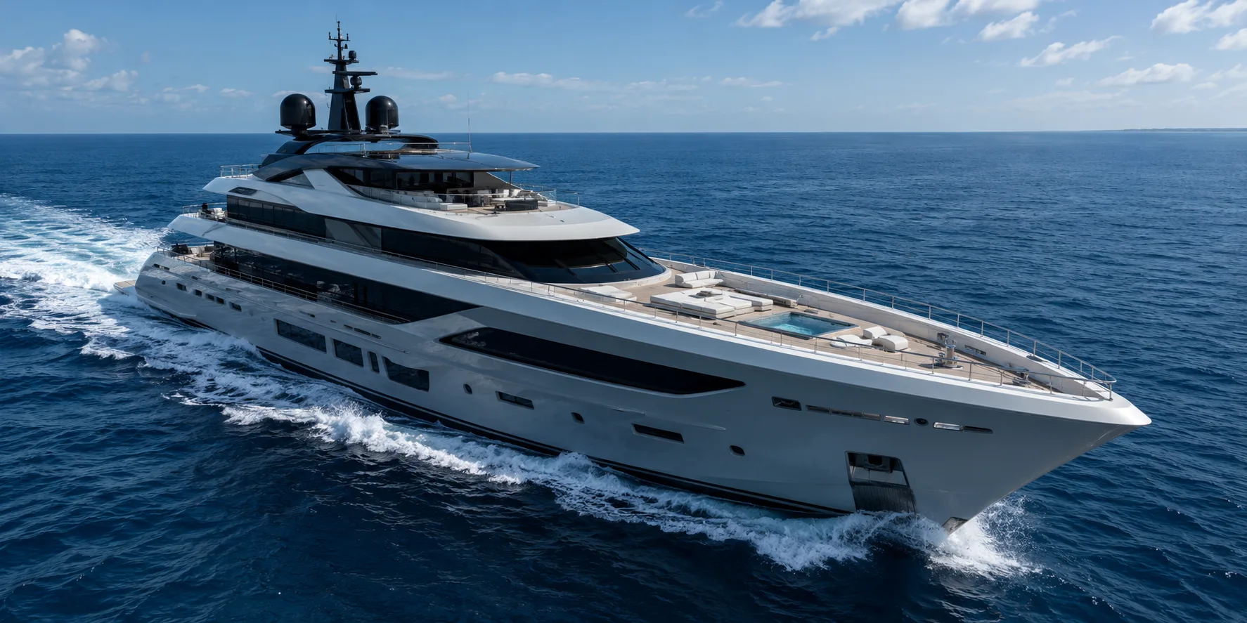 Luxury superyacht cruising on open blue water